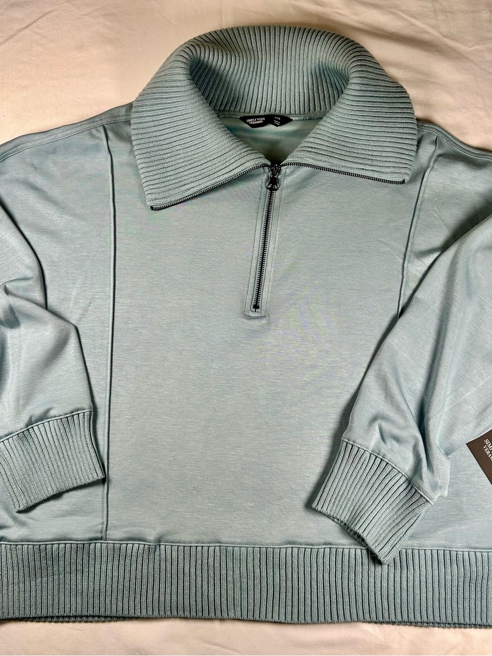 Simply Vera Vera Wang Ribbed-Collar Half-Zip Pullover in Sage